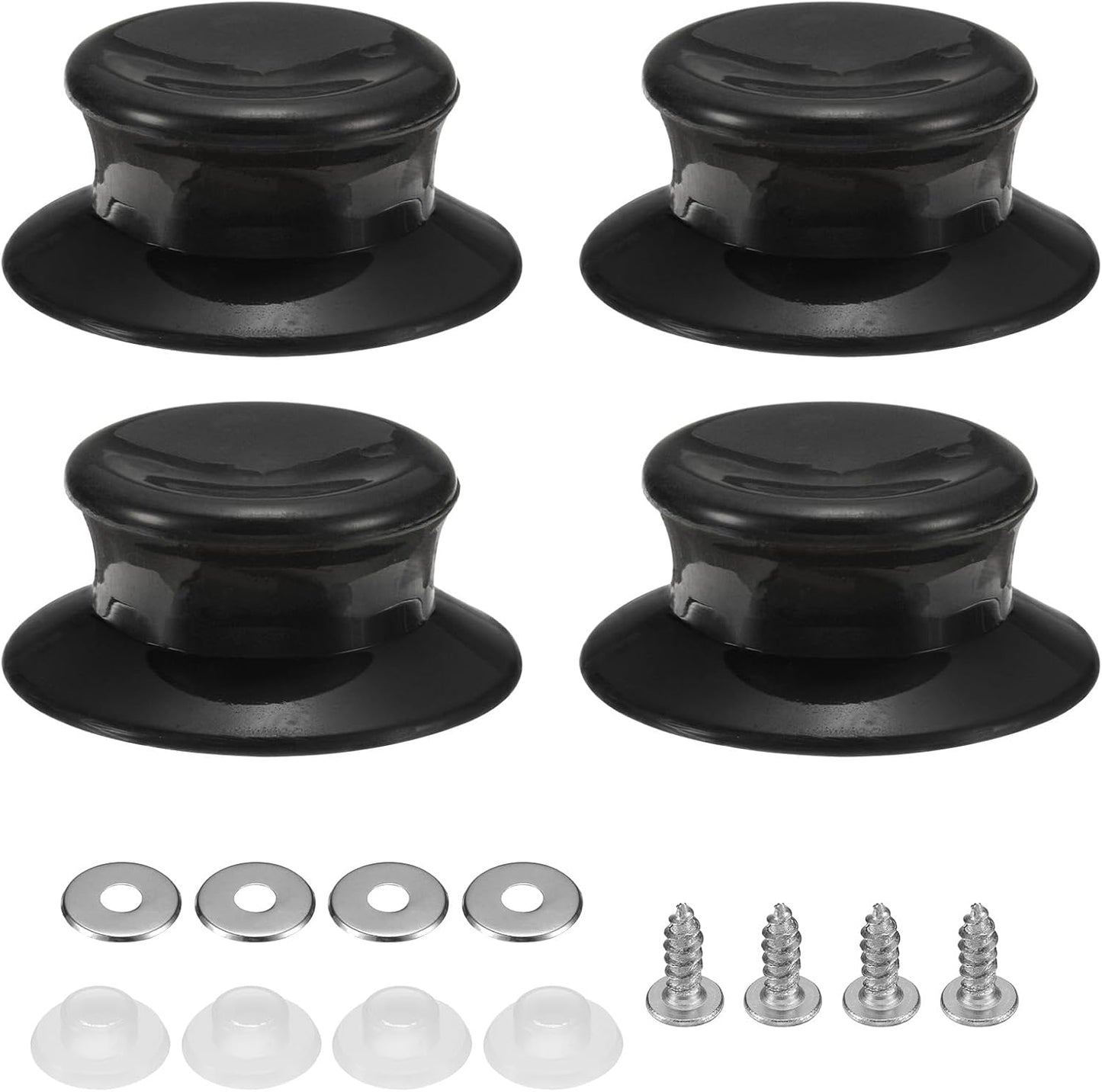 uxcell 4pcs Replacement Knob for Pot Pan Lids, Plastic Cover Holding Handles for Skillets and Cookware (Black)