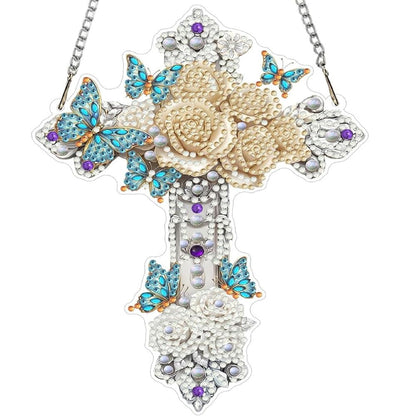 LPDJITO Cross Diamond Art Hanging Kits for Adults, Cross Diamond Art Suncatchers, 5D Special Shape Fall Diamond Painting Pendant Window Ornament Gifts for Home Garden Door Wall Decor