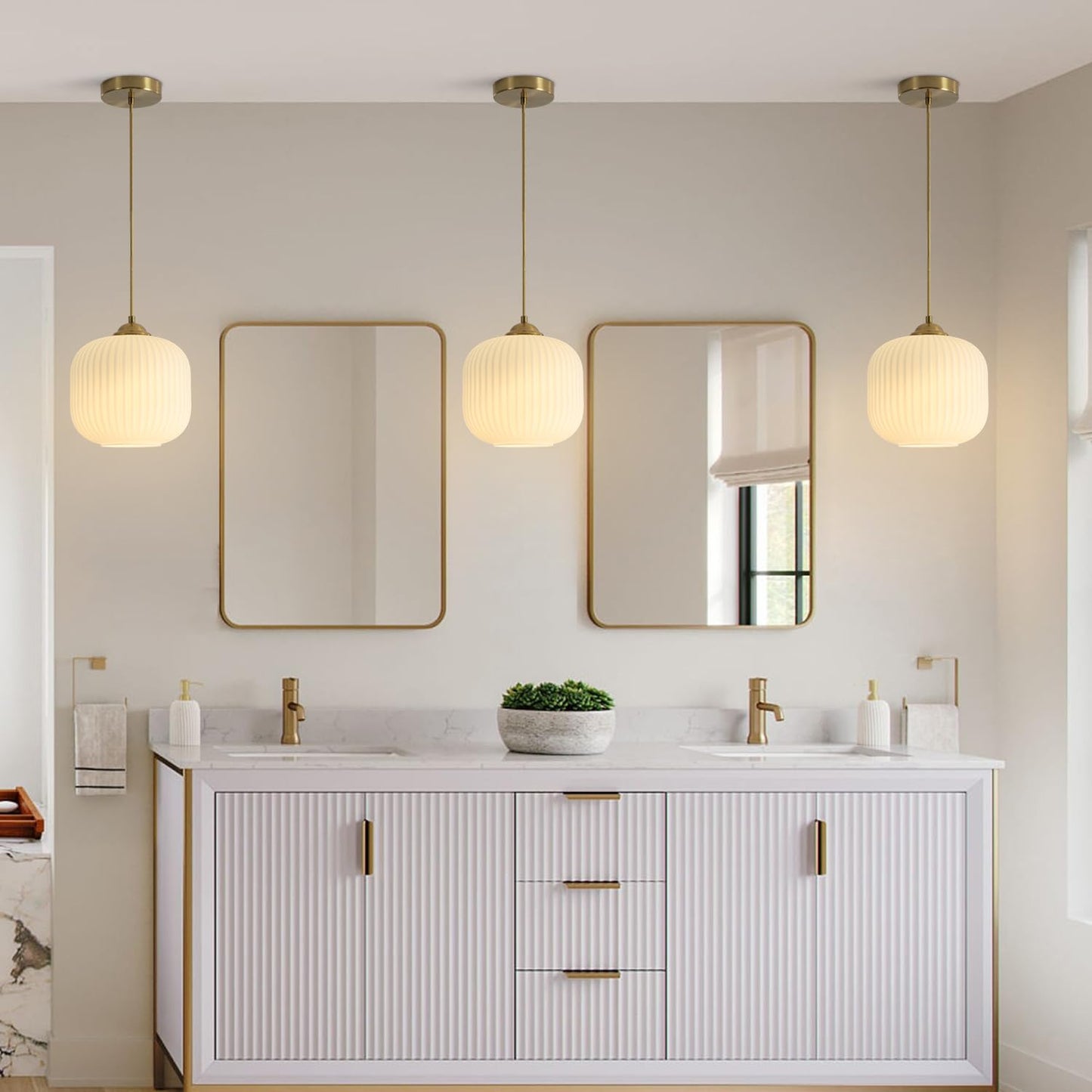 KCO Lighting Modern Gold White Glass Pendant Light Contemporary Brass Kitchen Island Pendant Light Fixture 3 Light Linear Pendant Lighti Modern Globe Linear Chandelierng