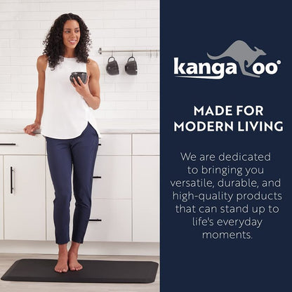 KANGAROO Anti Fatigue Mats for Kitchen Floor, 58x20, Reduce Foot, Knee, Back Pressure, 3/4 Inch Thick Cushioned Ergonomic Mat, Waterproof Comfort Rug for Under Sink, Standing Desk, Store Floors, Black