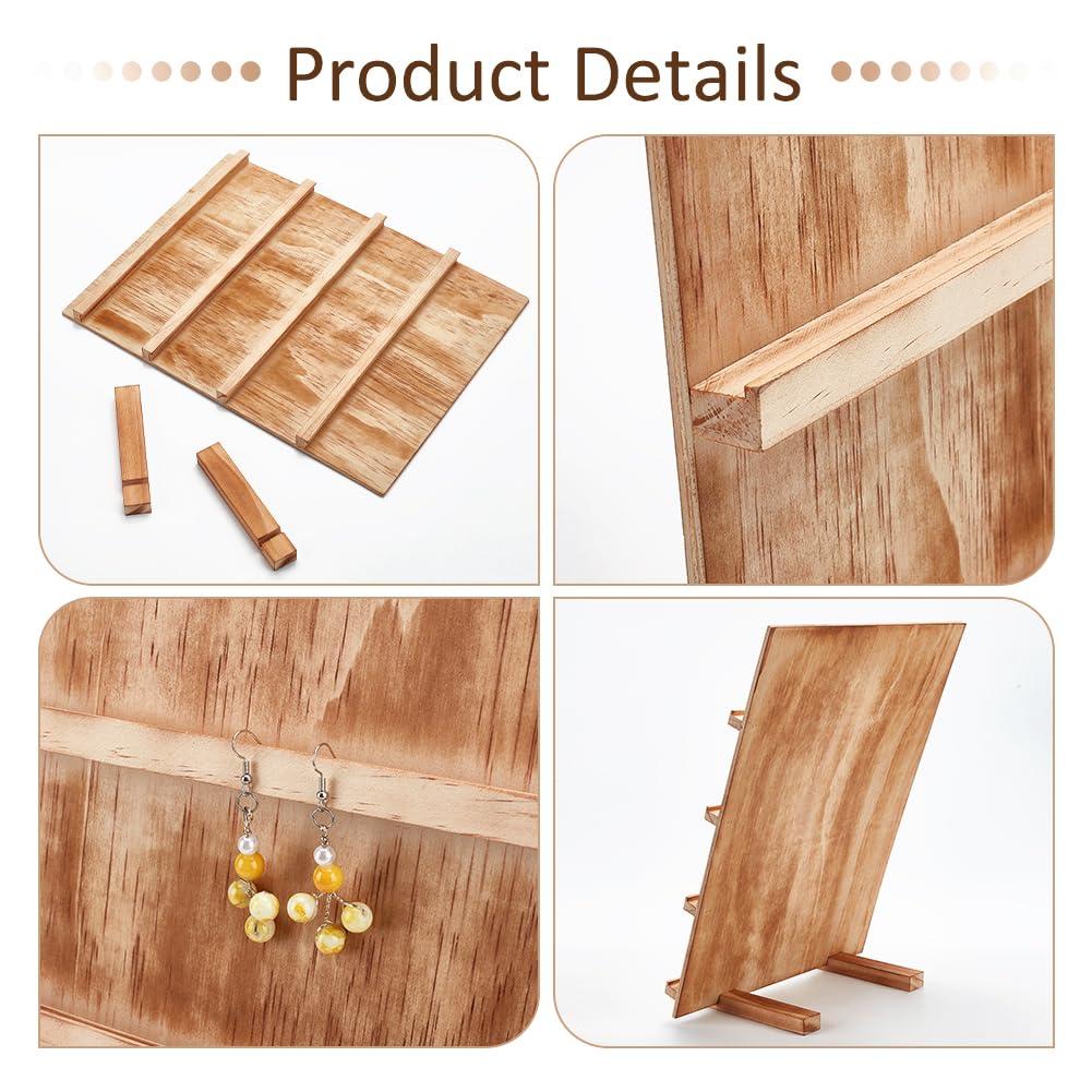 PH PandaHall 4 Tier Wooden Jewelry Display Stand, Earring Display Stands Rack Removable Showcase Rack, Retail Jewelry Display Card Holder for Selling Craft Jewelry Showing