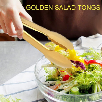 IAXSEE 2 Pack Gold Serving Tongs Gold Serving Utensils Salad Tongs Buffet Tongs Non-slip & Easy Grip Stainless Steel Gold Plated Buffet Serving Tongs, Salad, Ice, Oven (9.5 Inch) (Gold)