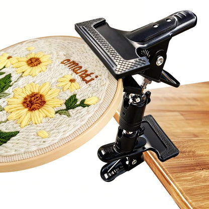 Embroidery Hoop Stand Holder - 360° Rotatable Adjustable Metal Table Clamp for Cross Stitchers,Hands-Free Sewing Needlework Stand,Fits 6–12 Inch Hoops,Portable Embroidery Stand with Protective Pads