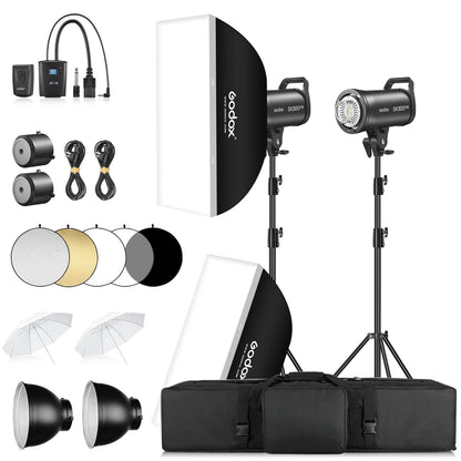 Godox 2-Pack SK300III-V 800Ws Studio Strobe Kit, 2026 Upgrade 300Ws 2.4G Wireless Flash 2-Light Set with Reflector, AT-16 Trigger 2xSoftbox 2xUmbrella 2xLight Stand for Professional Studio Photography