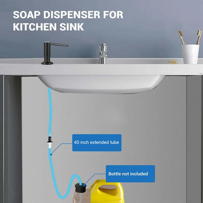 Soap Dispenser for Kitchean Sink, Built in Black Soap Dispenser Stainless Steel Soap Pump with 40" Extension Tube and 500ml Bottle Easy to Refill