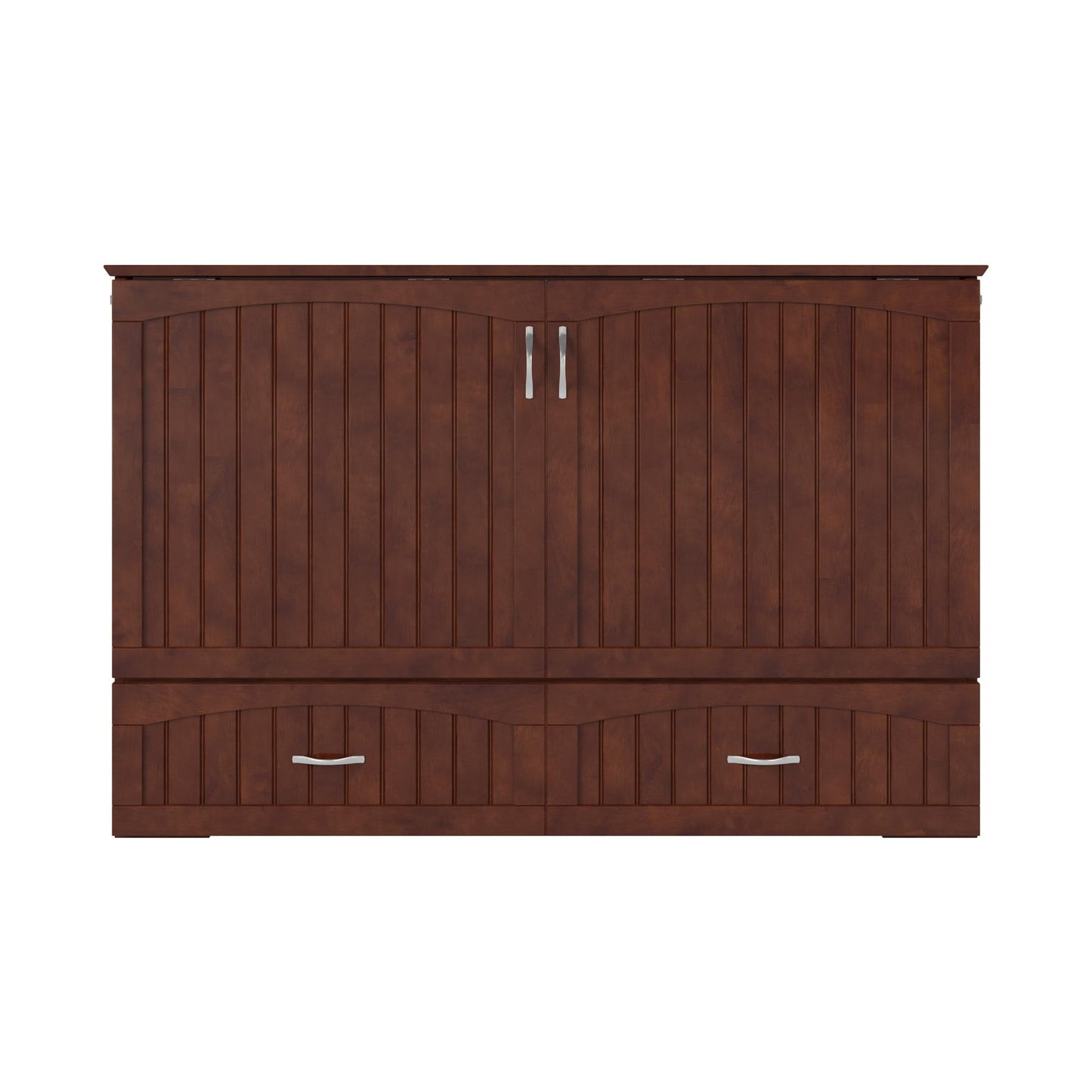 AFI, Aspen Mid-Century Modern Queen Solid Wood Murphy Bed Chest with 6" Mattress, Storage Drawer & Built-in USB Charger, Walnut