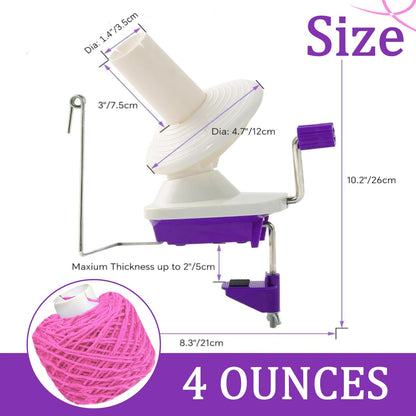 Yarn Ball Winder for Crocheting Knitting, Sturdy Metal Handle Tabletop Yarn Winder with 4 Size Pom Pom Makers Scissors, Low Noise