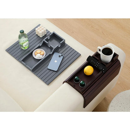 HNLISA Bamboo Couch Cup Holder Arm Tray Table，Foldable Couch Drink Holder Armrest Table，Sofa Arm Rest Tray，Flexible Arm Chair Table Recliners for Drink,Cups, Snacks, Phone, Remote (Mahogany)