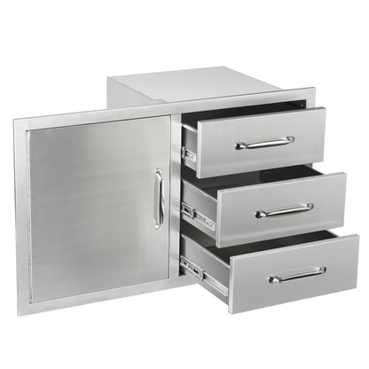 SGOLAN Outdoor Kitchen Door Drawer Combo Cabinet 38.1W x 22.6H x 20.8D BBQ Access Door&Triple Drawers Combo, Stainless Steel Handles for Outdoor Kitchen Island