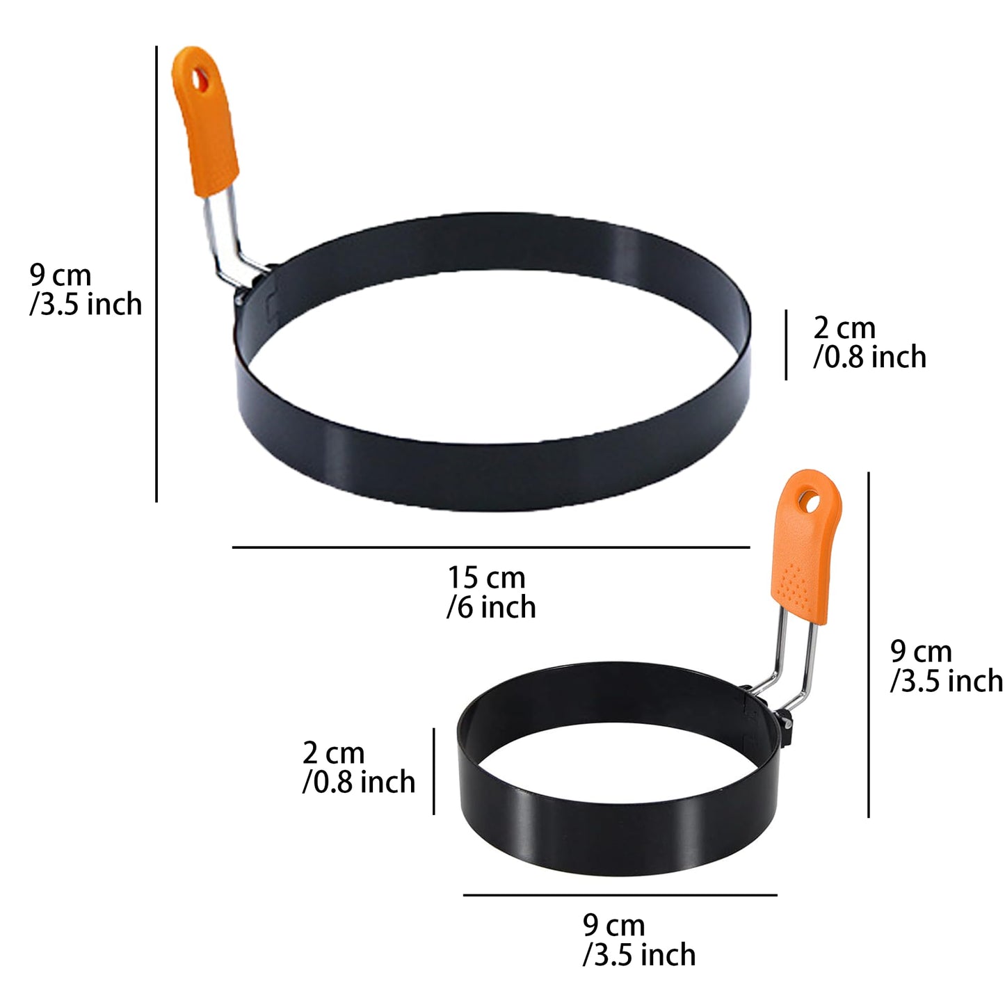 3.5" Egg Rings 6“ Pancake Mold with Silicone Handle, Round Mold for English Muffins - Griddle Cooking Shaper for Indoor Camping Breakfast Sandwiches w/Silicone Oil Brush set of 6 (4pcs 3.5"+2pcs 6")