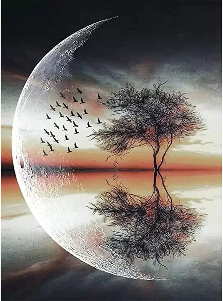 MMAHD 5D DIY Diamond Art Painting Kits for Adults,Moon Tree Full Drill Embroidery Paintings Rhinestone Pasted DIY Painting Cross Stitch Arts Crafts for Home Wall Decor 11.8×15.8Inches