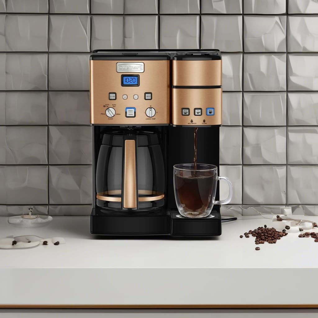 Cuisinart Single Serve + 12 Cup Coffee Maker, Offers 3-Sizes: 6-Ounces, 8-Ounces and 10-Ounces, Stainless Steel, SS-15CP, Copper
