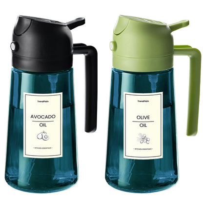 TrendPlain 16oz/470ml Blue Glass Olive Oil Sprayer for Cooking - 2 in 1 Olive Oil Dispenser for Kitchen Gadgets, Air Fryer, Salad, and BBQ - Black & Green