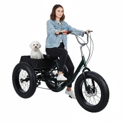 Fat Tire Tricycle, Adult 7-Speed Trike with 4-Inch Tires, Adjustable Seat & 450 lbs Weight Capacity, Large Shopping Basket with Waterproof Bag, 2 Disc Brakes for Gravel & Snow Roads Black 68"*34"