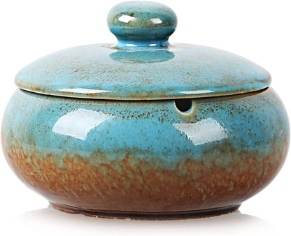 RONXS Outdoor Ashtray with Lid | Windproof Handmade Ceramic Ashtray for Patio, Home Office Indoor Decoration