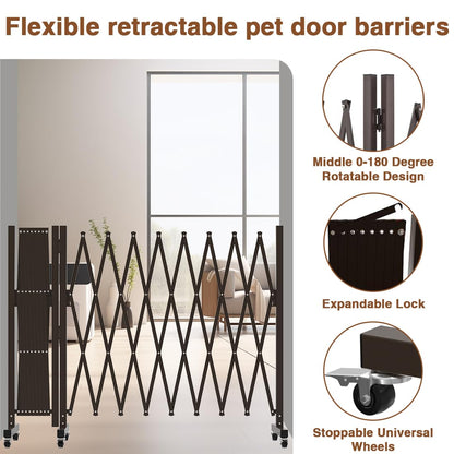 Expandable Driveway Gate, Portable Barricade Gate with Casters, Metal Folding Security Gate, 209" Wide Aluminum Expandable Garden Fence, Outdoor Dog Fence for Yard (Brown, 213)