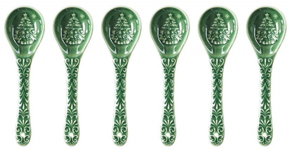 Metahom Christmas Tree Spoons, Ceramic Small Serving Spoons for Soups, Cereal, Ice Cream, Condiments, Dips, Charcuterie Boards, Dishwasher & Microwave Safe, Green, Set of 6