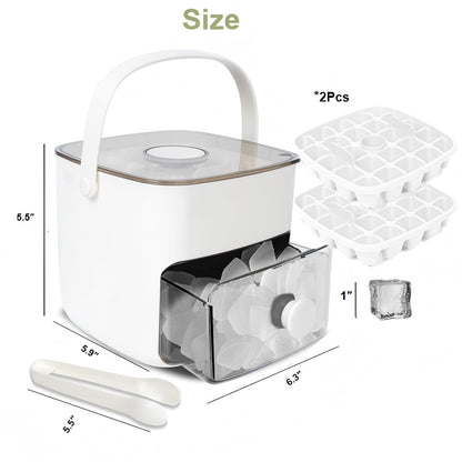 Ice Cube Tray with Lid & Bin Ice Maker Ice Trays for Freezer Ice Container- Reusable Ice Mold for Whiskey, Cocktail, Coffee, Beer Drinks with Ice Trays Ice Tongs (White)