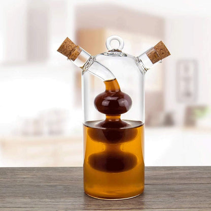 2 1 Olive Oil and Vinegar Dispenser Cruet Bottles, in Transparent Dual Glass for Kitchen Cooking Container