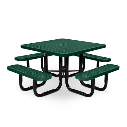 46” Square Heavy-Duty Expanded Metal Green Picnic Table