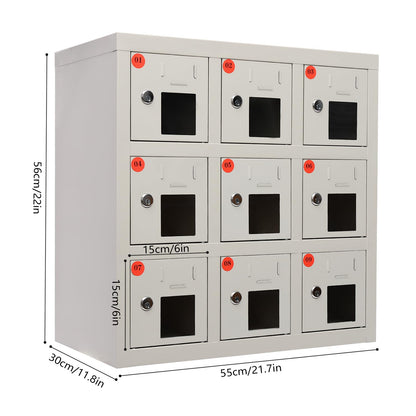 QUEWATSA 9 Slots Cell Mobile Phone Steel Locker with Lock, Cell Phone Locker with Charging Station, Cellphone Locker for Schools, Conference Rooms, and Offices