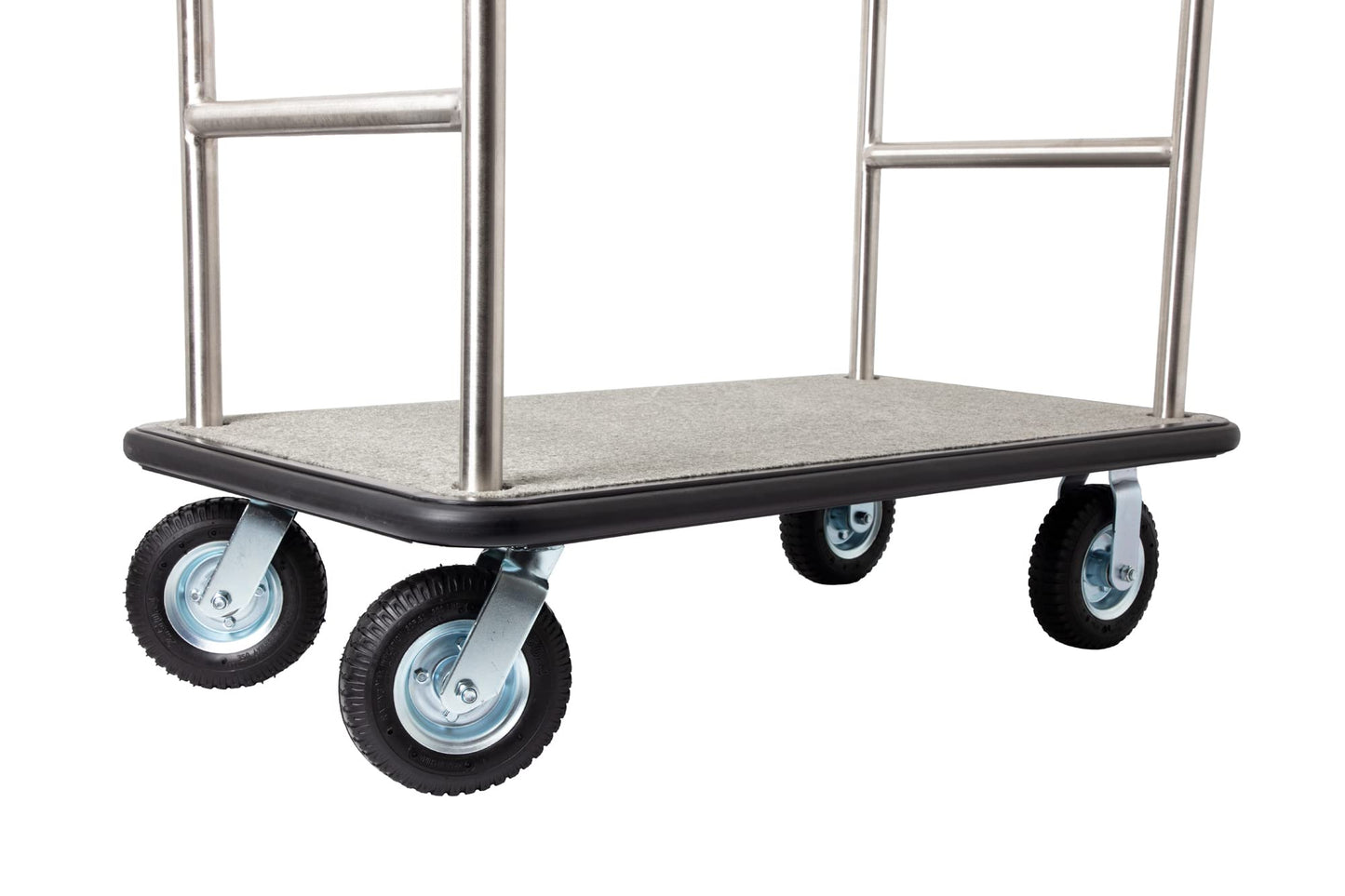 Wholesale Hotel Products Stainless Steel Luggage Cart – 1200lb Capacity – Hotel Bellman Heavy Duty Cart w/ 1.5” Welded Steel Frame, Grey Carpeted Deck & Rubber Wheels, for Travel & Outdoor Use