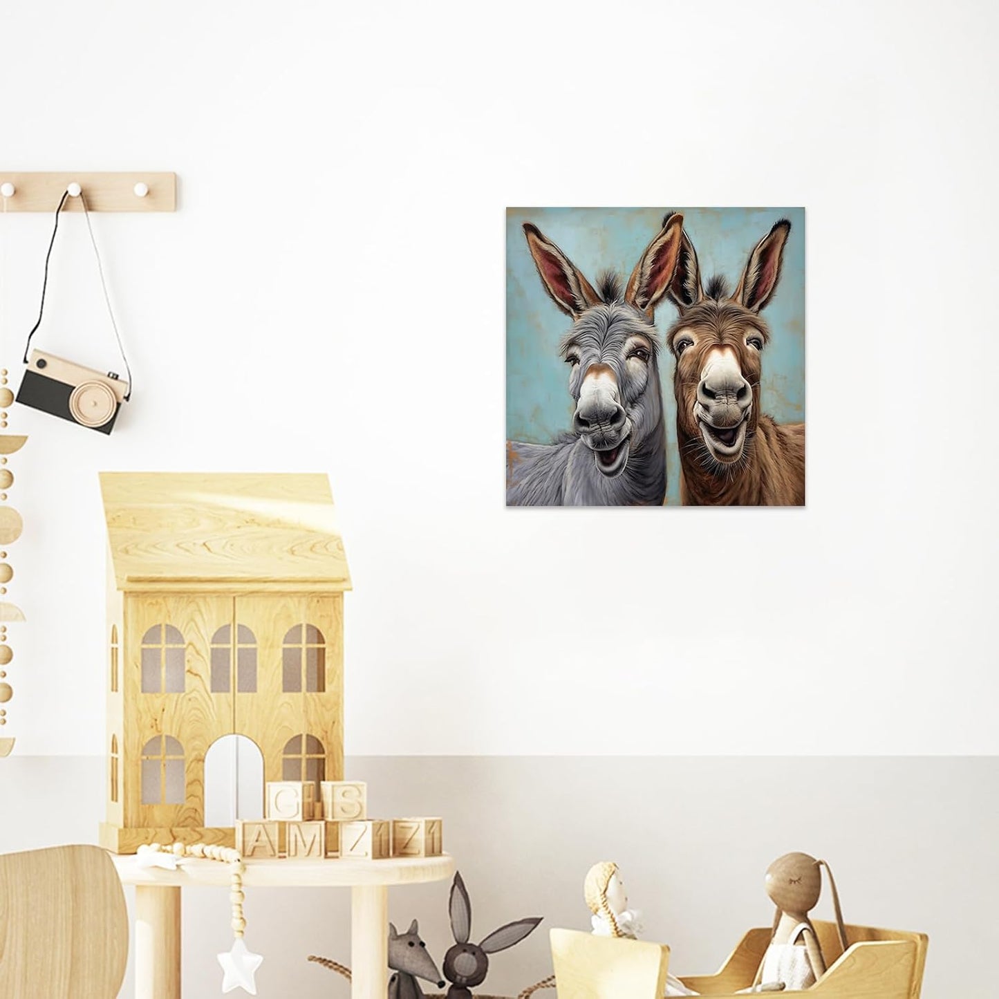 CCWACPP Funny Animal Wall Art - Donkey Canvas Prints for Farmhouse Bathroom and Bedroom Decor (12" x 12")