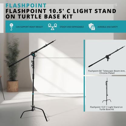 Flashpoint Turtle Base C-Stand and Cross Arm Boom Kit (Black, 10.5')