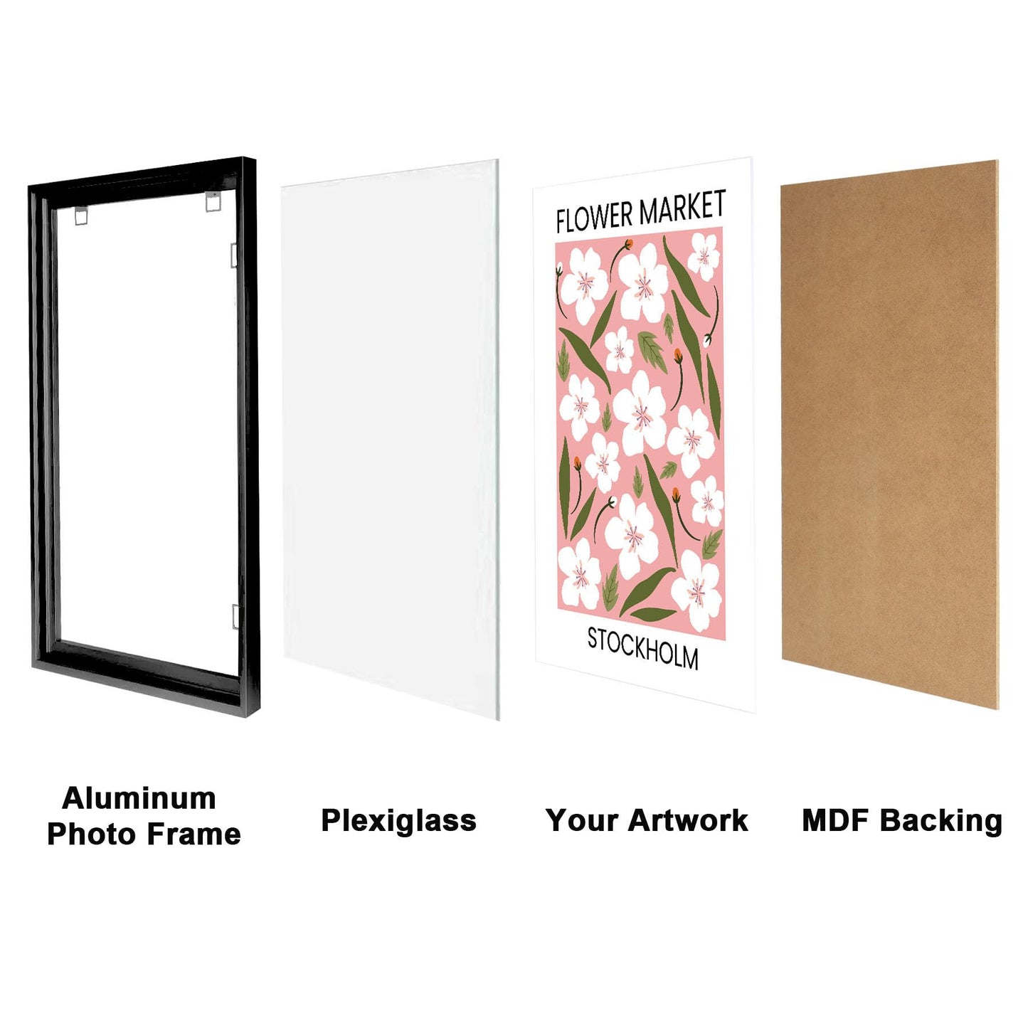 Podronale 24x36 Snap Frame Black Poster Frames Set of 2 Front-loading Frame Metal Click Frame,Coating Aluminum Profile with High Definition Plexiglass