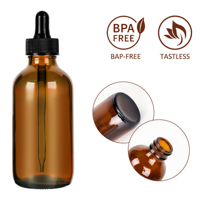 CycleMore 16 Pack (120 ml) 4 oz Amber Glass Boston Bottles with Glass Eye Droppers, Dropper Bottles for Essential Oils & Lab Chemicals & More Liquids Ideal for Mom & Friends
