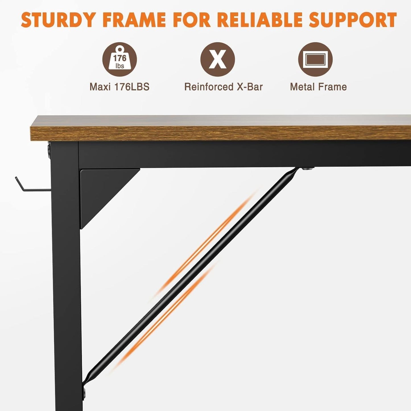 Sweetcrispy 40 Inch Small Computer Desk for Kids with Headphone Hooks & Storage Bag, Rustic Brown