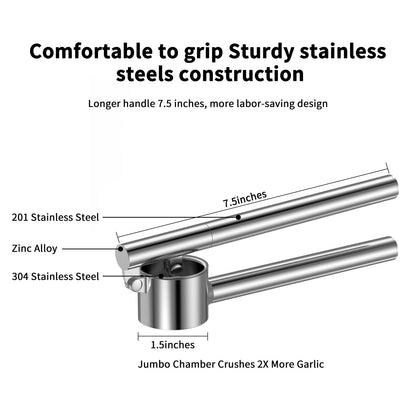 5-in-1 Stainless Steel Garlic Press Set with Jumbo Chamber & Mincer - Heavy Duty Rustproof Garlic Crusher with Ergonomic Handle, Dishwasher Safe, Easy Squeeze Design for Ginger, Nuts, Herbs