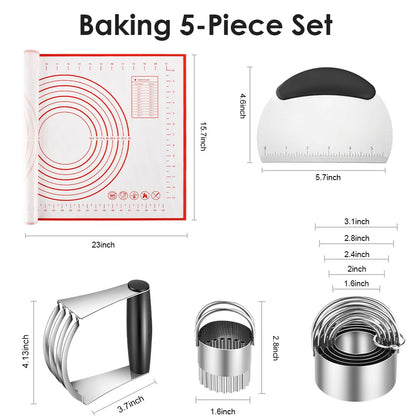 Pastry Cutter, Biscuit Cutter, Dough Scraper, Silicone Baking Mats, Stainless Steel Pastry Blender Set, Dough Cutter Biscuit Cutter Baking Pastry Mat Dough Blender Tools & Pastry Utensils (5 Pcs/Set)