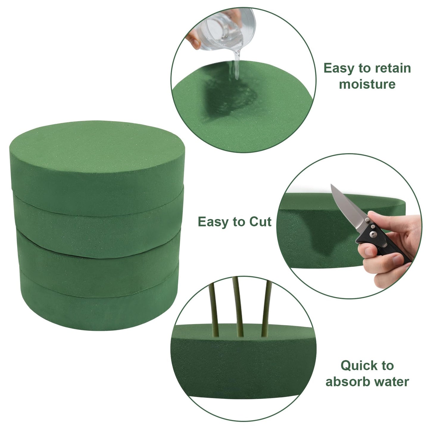 Verkelly 6 Packs Large Round Floral Foam Blocks - 6.49" Dry Floral Foam for Artificial Flower Arrangements
