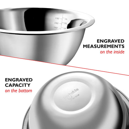 EATEX Stainless Steel Mixing Bowls with Measuring Cups & Spoons Set of 14 - Dishwasher Safe Nesting Mixing Bowl Set for Cooking, Baking & Meal Prep Non-Slip Premium Bowls