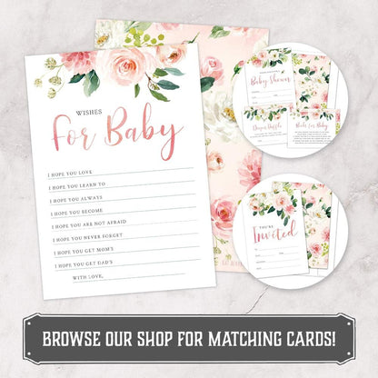 Hat Acrobat Set of 50 Wishes for Baby Cards for Baby Shower - Cute Floral Baby Shower Games, Blush Pink