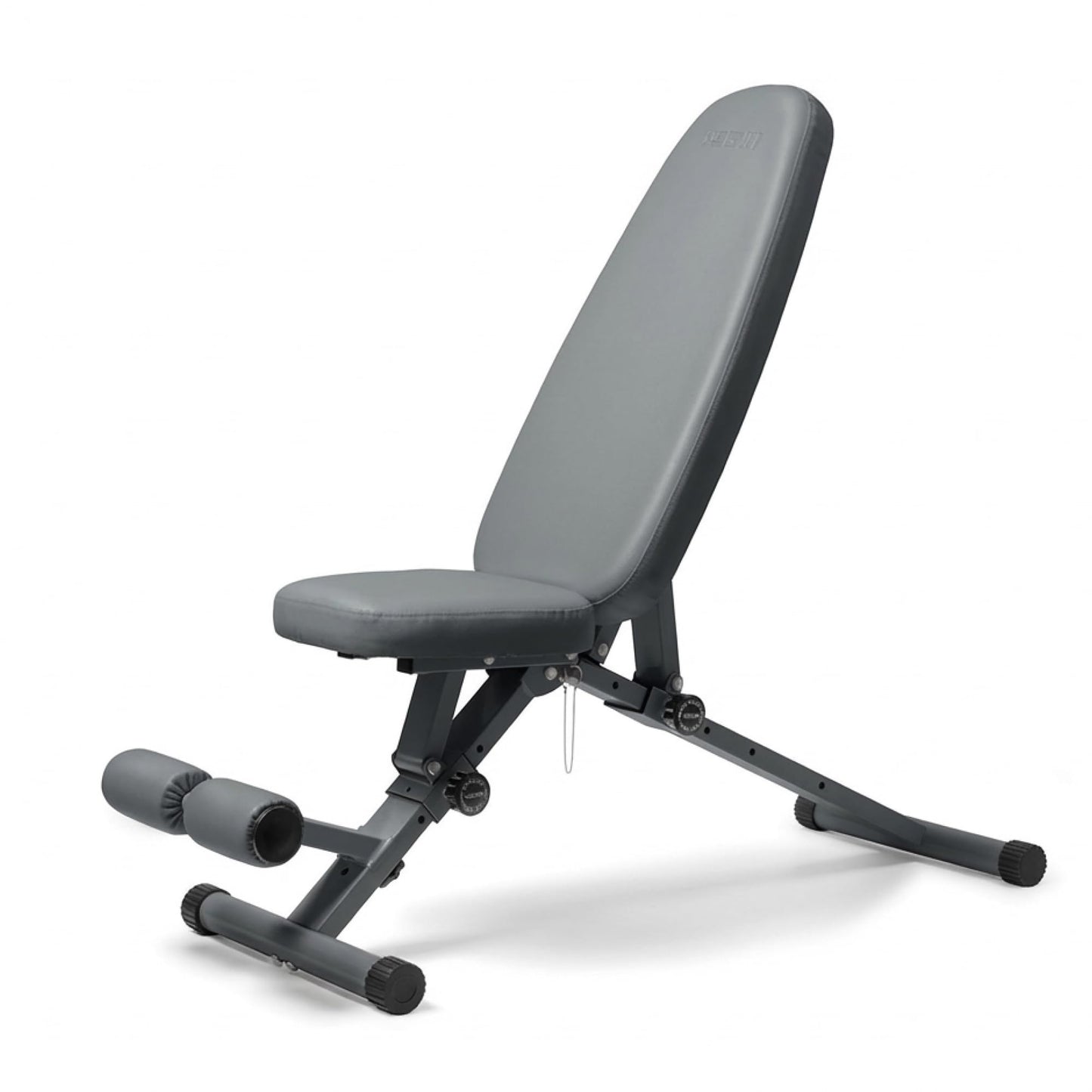 WeGym Collapsible Workout Bench, Adjustable Fitness Bench with 50 Configurations, Vegan Leather, Extra Wide 14in Seat for Home Gym Strength Training (Slate)