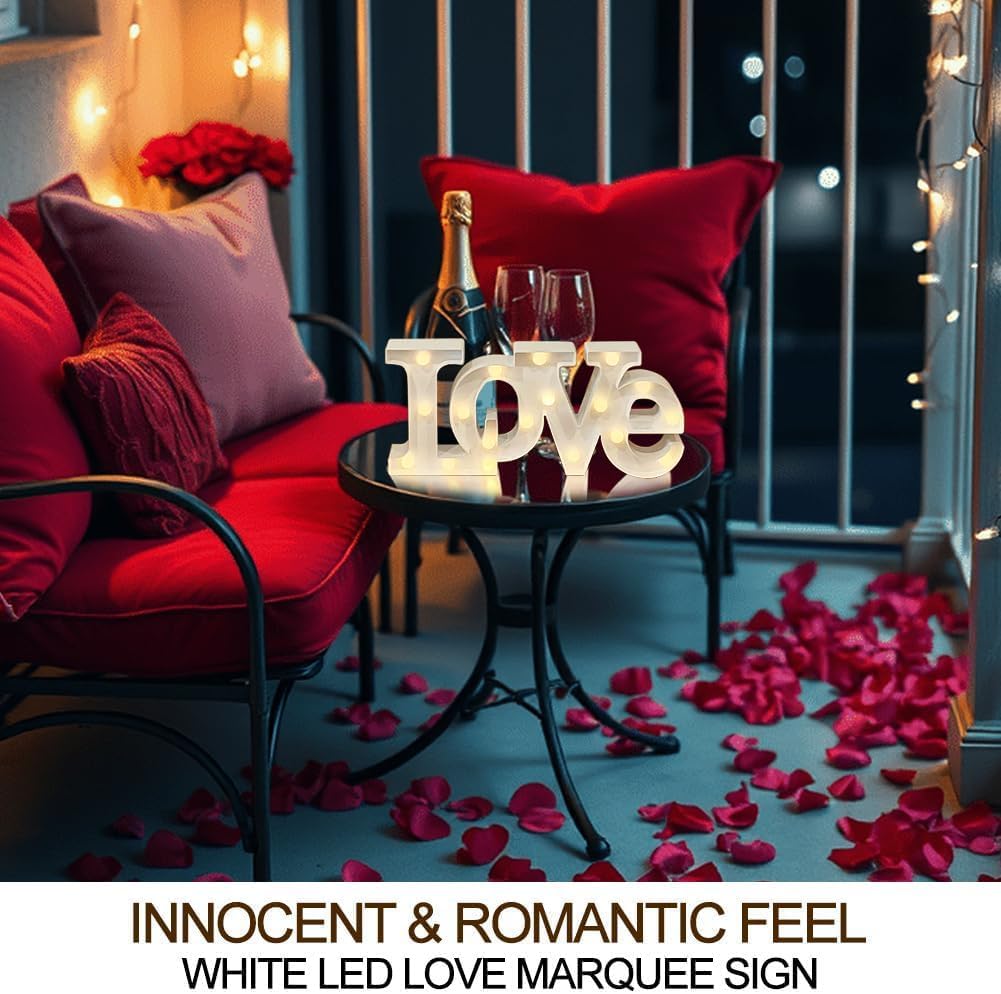 Bright Zeal 16" x 7" Large Valentine's Day LOVE LED Marquee Letters (White) - Romantic Decor Sign for Wall/Table - Perfect Valentine's Day Gifts & Decor for Home, Office, Wedding