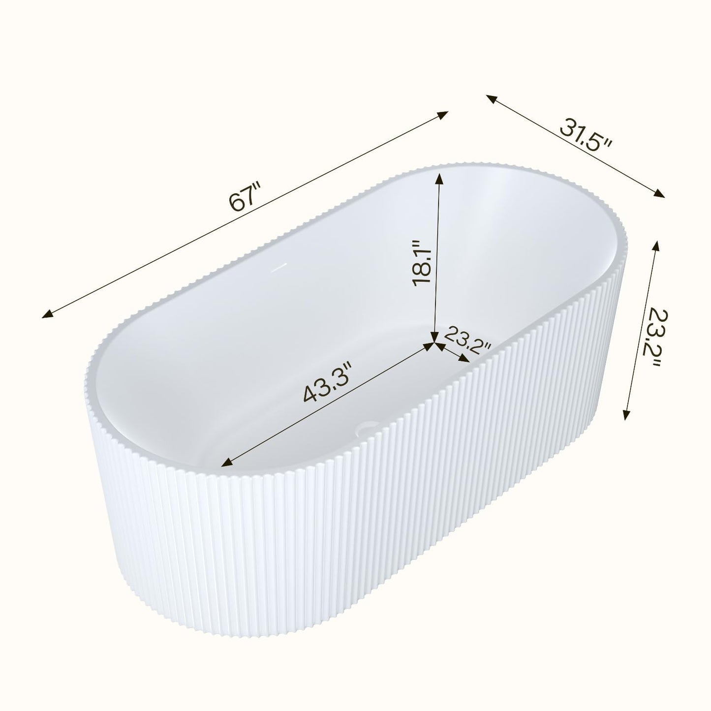 67" Acrylic Freestanding Soaking Bathtub, Deep Ergonomic Design with Lumbar Support, Integrated Overflow Drain, Non-Slip Base,cUPC Certified Modern Bathroom Tub, Easy Installation for Bathroom