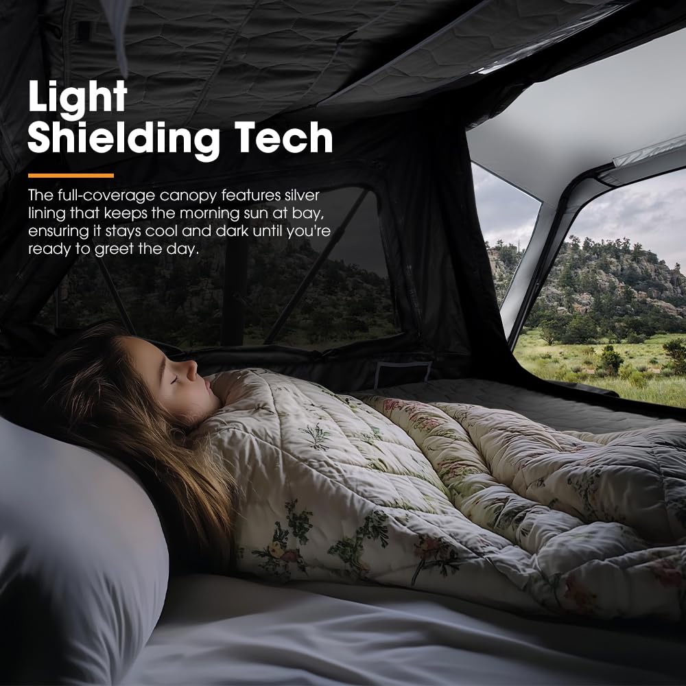 SanHima Rooftop Tent Hard Shell - CapeTop Overland Aluminium Fold-Out Roof Top Tent 131.5LBS Lightweight, w/Annex Room Digital Panel & Tri-Color LED Strip Light, for Car SUV Truck Camping, 2-3 People