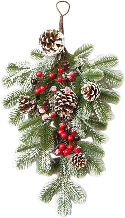 BESTOYARD Artificial 21.7in Christmas Teardrop Swag, Pine and Pinecone Door Decoration for Holiday Decor