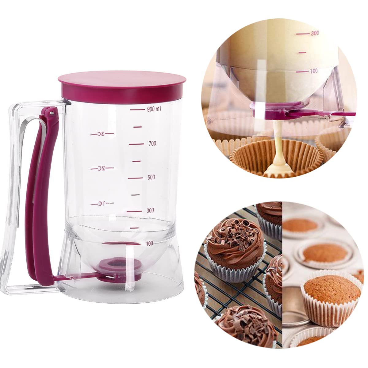 Pancake Batter Dispenser, Pancake Dispenser with Measuring Label, Plastic Batter Dispenser with Cleaning Brush for Cupcakes, Waffles, Muffin Mix, or Any Baked Goods