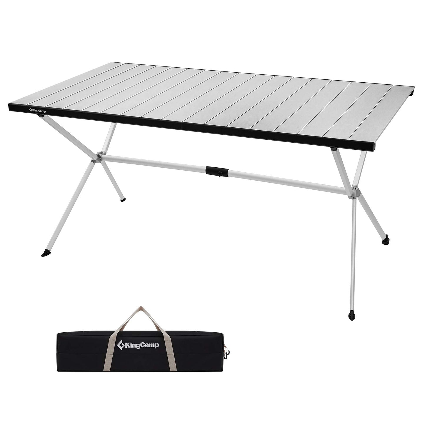 KingCamp Large Folding Camping Table Aluminum Roll Up Table Oversized Camp Table Stable Portable Outdoor Folding Table for Picnic Camping BBQ Backyard Party, 57.4''×31.4'' 6-8 Person,Support 176lbs