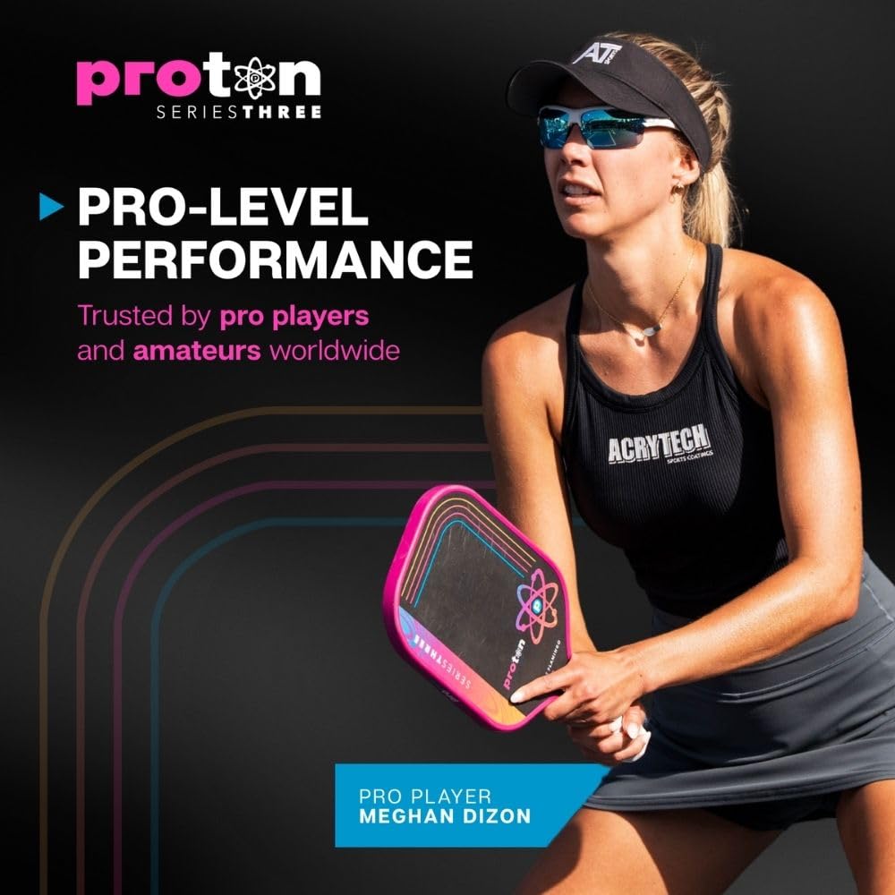 Proton Series Three Project Flamingo Pickleball Paddle - 15mm Velocity Core & Carbon Fiber Face (Pink, Elongated)