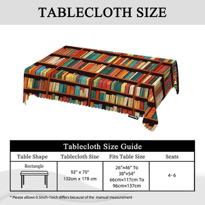 Swono 52x 70 Inch Book Shelf Tablecloth Retro Bookshelf Literature Books Rectangle Table Cloth Washable Plaid Table