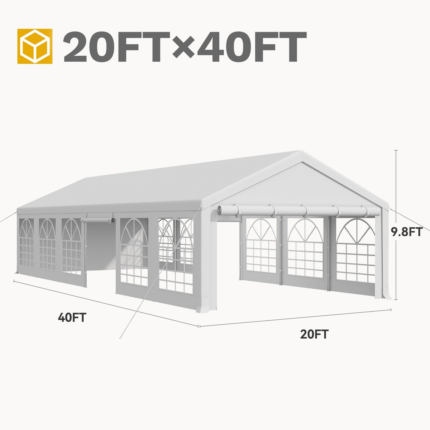 DWVO 20'×40' Party Tent, Heavy Duty Waterproof Outdoor Canopy with Removable Sidewalls & Roll-up Door, Heavy-Duty Steel Frame Built-in Sandbags for Outdoor Weddings, BBQ, Parties Camping