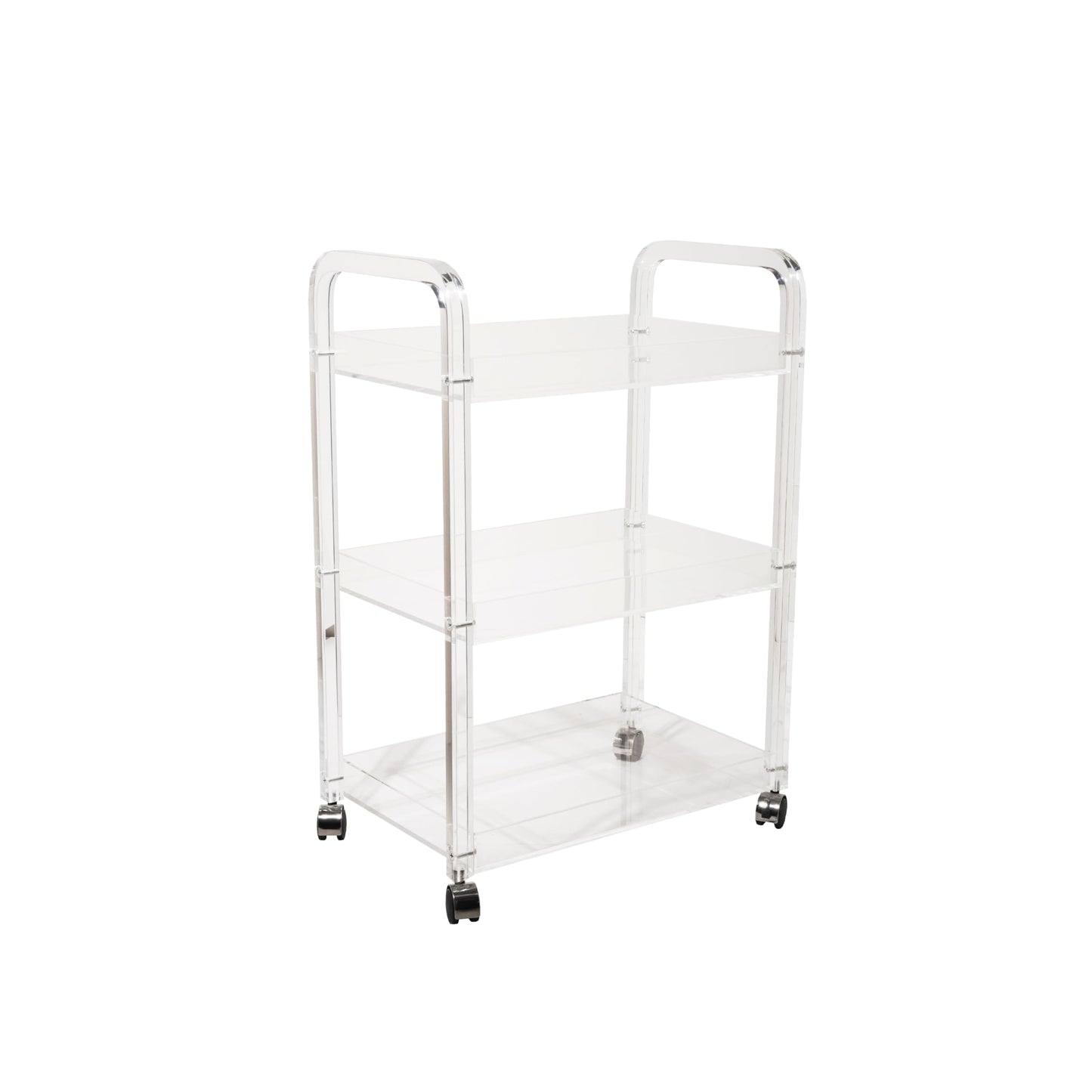 Bloomingville Clear Acrylic 3-Tier Bar Cart on Casters, White
