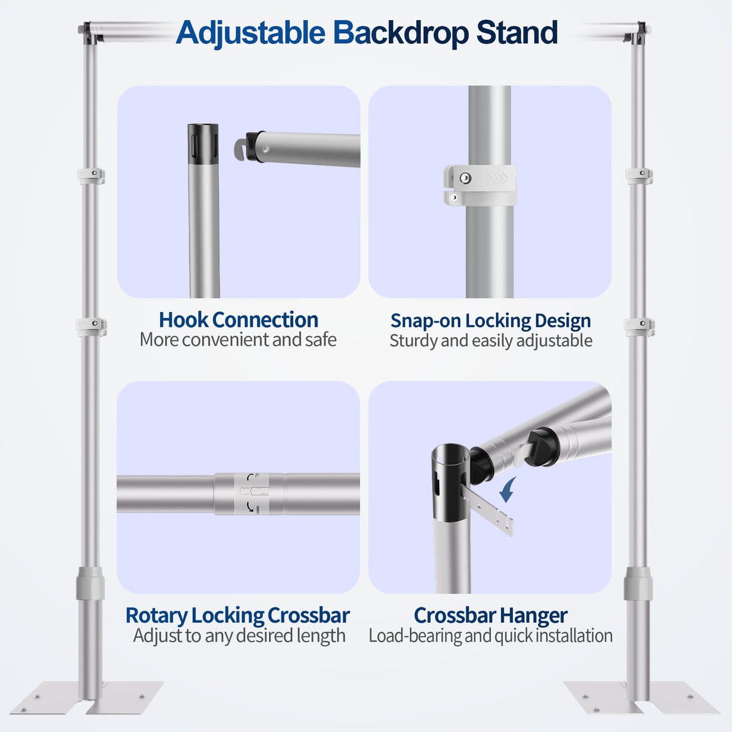 Qoolfoto 10x10ft Pipe and Drape Backdrop Stand, Double Crossbar, Heavy Duty Adjustable Background Frame with Metal Base for Parties Photography Wedding Photoshoot Decoration