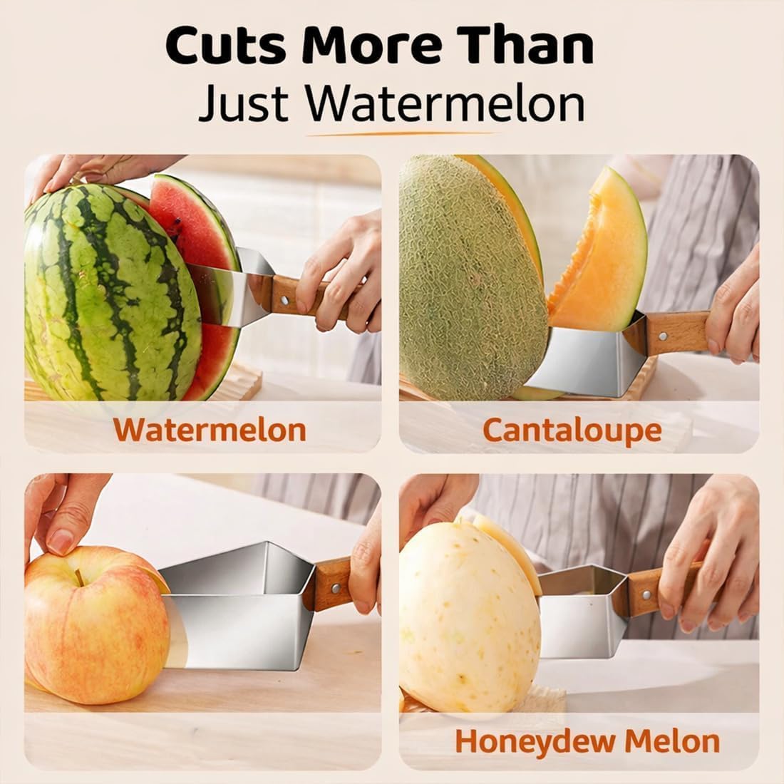 Triangle Watermelon Cutter, 2026 New Portable Stainless Steel Watermelon Slicer, Watermelon Cutter Slicer Tool with Wooden Handle, Melon Slicer, Fruit Cutter for Home, Kitchen, Camping, Picnic (2PCS)