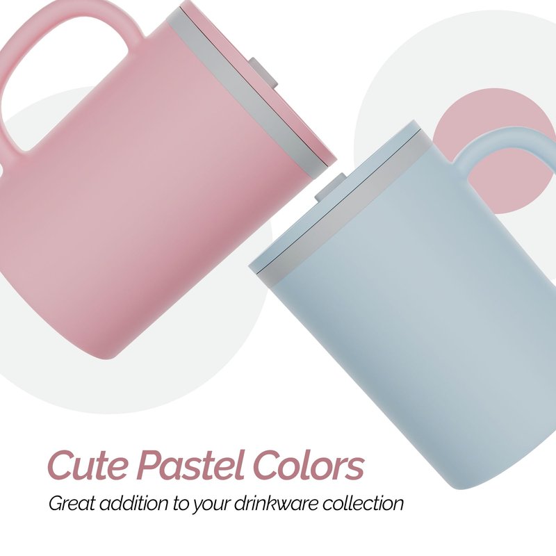 Copco Iconic 16oz Double Wall Insulated Desk Mug with Lid and Handle, Set of 2, BPA-Free Reusable Plastic, Spill-Proof, Microwave & Dishwasher Safe, Wide Mouth, Cup Holder Friendly (Light Blue/Pink)